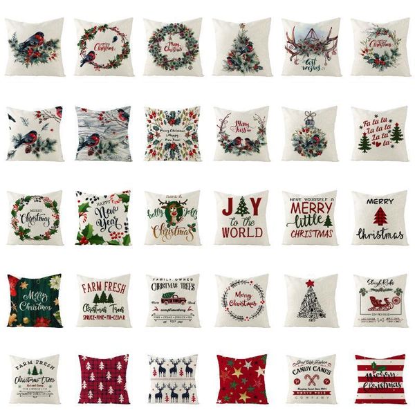 

45x45cm linen christmas pillows case bird trees garland floral print cushion case livingroom sofa couch decorative throw pillows1