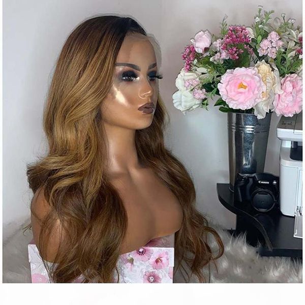

peruvian remy human hair body wave 180density highlight ombre lace front wigs swiss lace front wavy auburn ombre human hair wigs, Black;brown