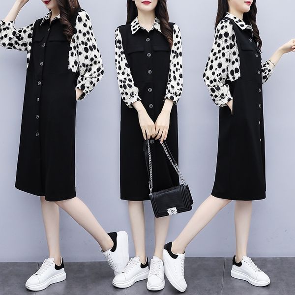 

5jgxw spring 2020 new style women's is dress and thinlong sleeve casual summer dress loose length polka dot dressfemale wyic7 skirtmedi, Black;gray