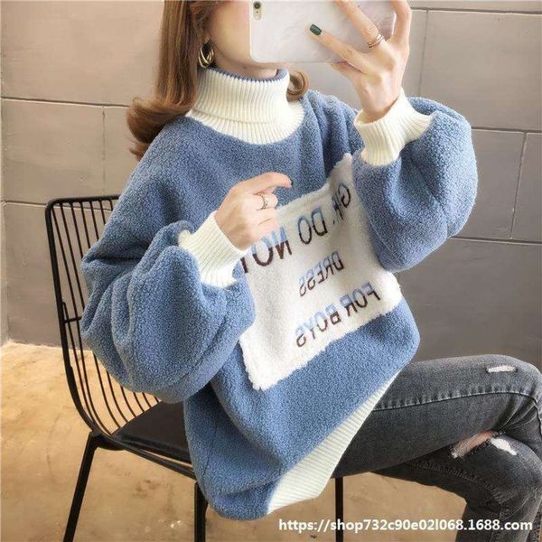 

cashmere 2020 new winter autumn and thickened high collar sweater women's loose lamb hair, Black