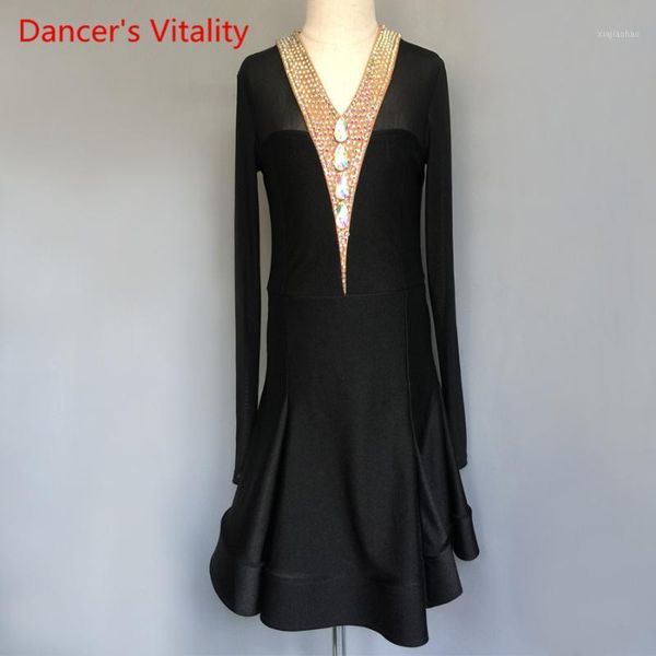 

2018 professional custom made kids latin dance dress luxury diamond latin dresses women girls dance stage costumes1, Black;red