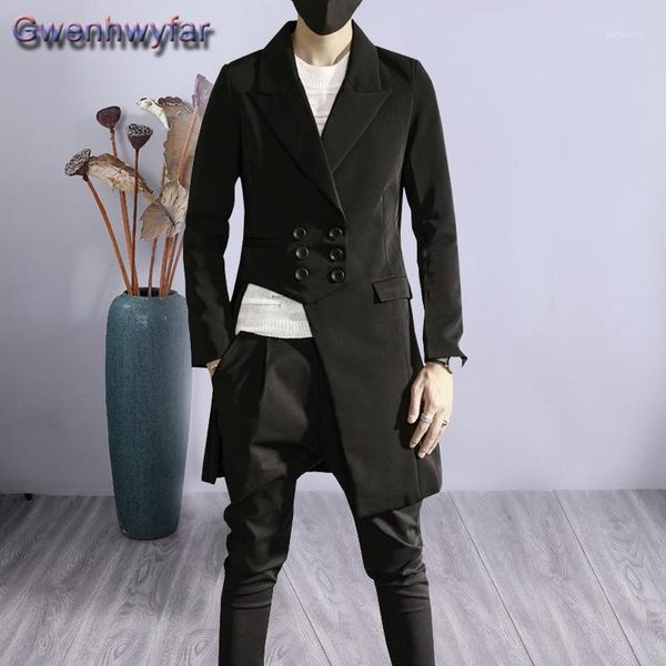 

gwenhwyfar long suits men for wedding party stage prom custom made peaked lapel double breasted groomsmen tuxedos solid male set1, White;black