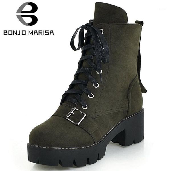 

boots bonjomarisa female cool fashion flock buckle ankle sewing casual punk motorcycle women low heel lace up shoes woman1, Black