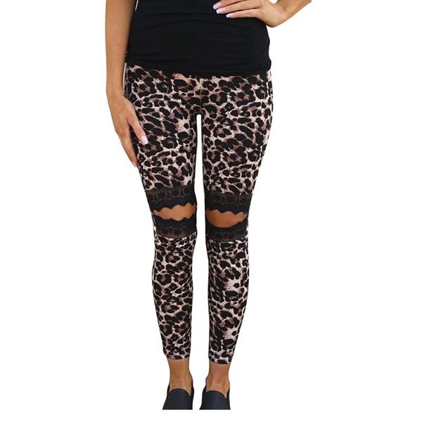 

2021 new women's trousers leopard print elegant pencil elastic trousers fashion hole large size waist elastic, Black;white