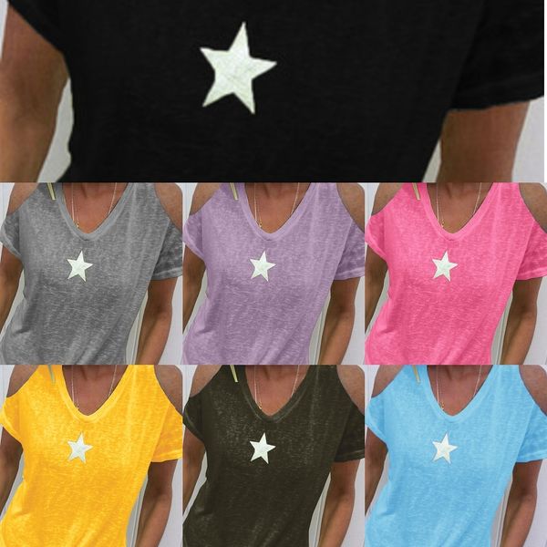 

bbocx five pointed women's v-neck five pointed star knitted women'sshoulder short sleeve 2019 new women's v-neck 2019 new sta, White