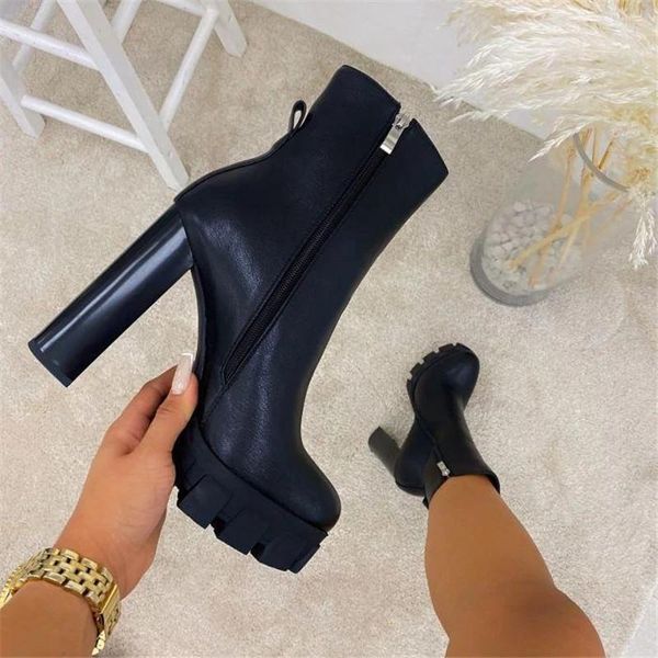 

boots women platform zipper fashion high heel boot, Black