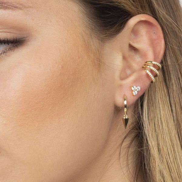 

factory wholesale clip on earring triple cz line hollow out ear cuff fashion women lady no piercing jewelry, Silver