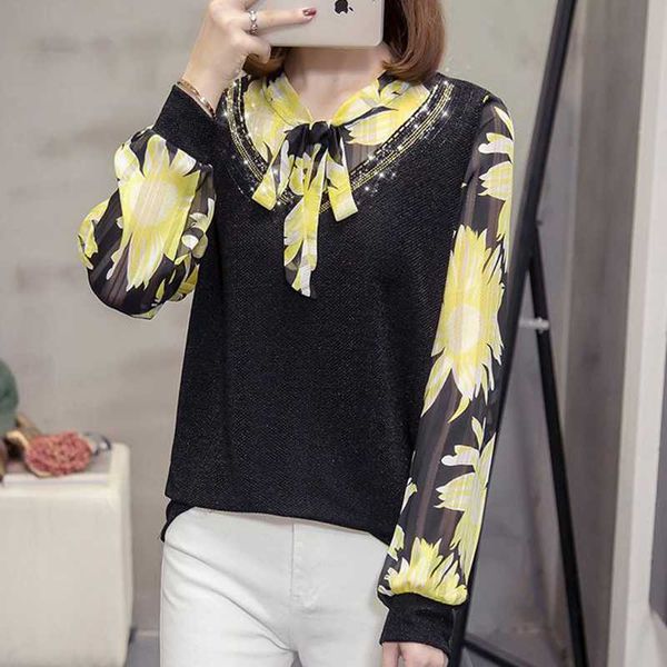 

false two piece knitted stitch shirts woman feminina women's vintage long sleeve blouse fashion clothes 2021 female d0274, White