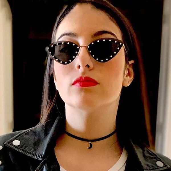 

driving glasses woman cat eye diamond shape glasses sunglasses triangle small frame vintage fashion cat glasses uv400 7 colors 10pcs, White;black