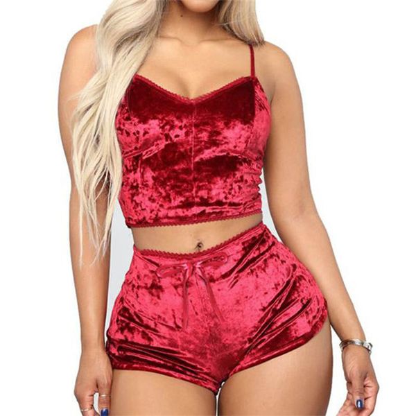 

womens homewear clothing sets plus size summer two piece pajama sets v neck spaghetti strap and casual breathable shorts sleepwear, Black;red