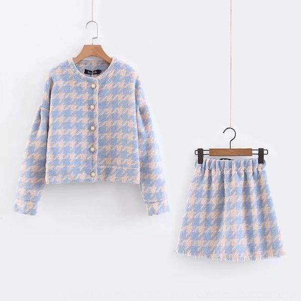 

mu5fi 2020 autumn new plaid bird graceful single-breasted elastic waist skirt suit k7-0252 2020 autumn new coat coatgraceful bird plaid sing, Gray