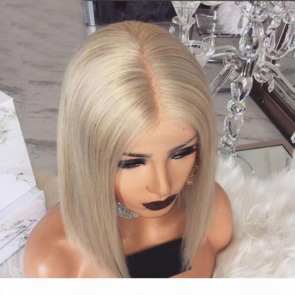 

glueless lace front blond human hair bob wigs with baby hair pre plucked 60 blonde short brazilian full lace wig virgin hair, Black;brown