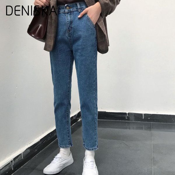 

deniska 2018 spring women casual jeans high waist ankle length jeans vintage blue mom1