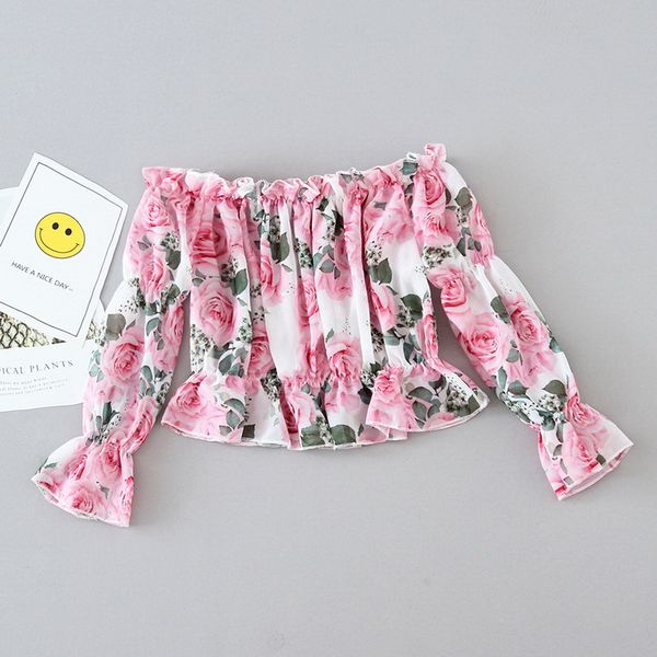 

wholesale 2021 spring new girls shirt floral shoulderless long puff sleeves embroidery flowers kids clothing e511, White;black