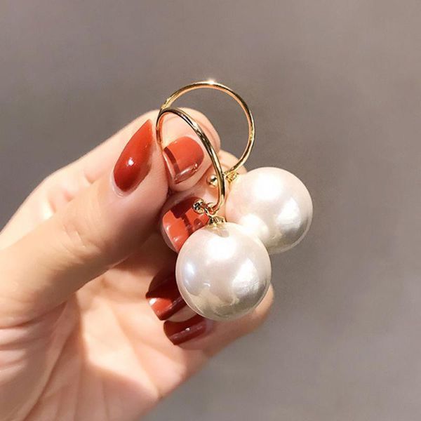 

delicate temperament joker pearl earring large round white pearl hoop drop earrings big ball bead pendant dangle earrings, Silver
