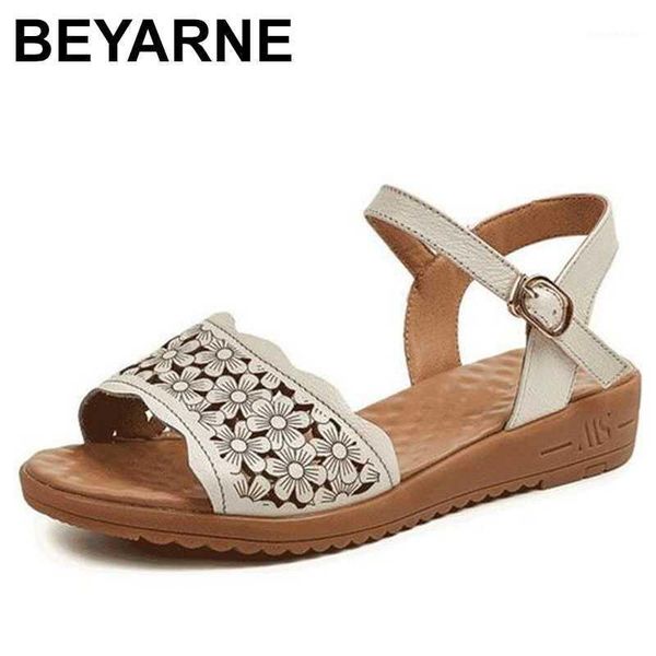 

sandals beyarne promotional cowhide flower summer shoes woman fashion soft sole non-slip clothing flat casual1, Black
