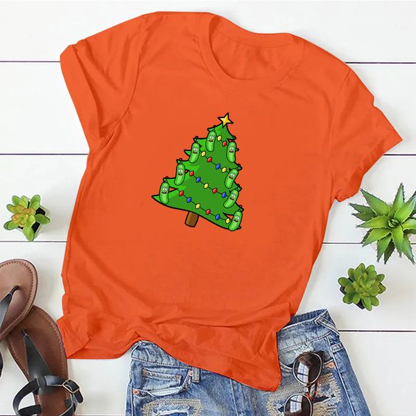 

рождественская елка простой и свежий печататься шею с коротким рукавом женская футболка из чистого хлопка многоцветной, White