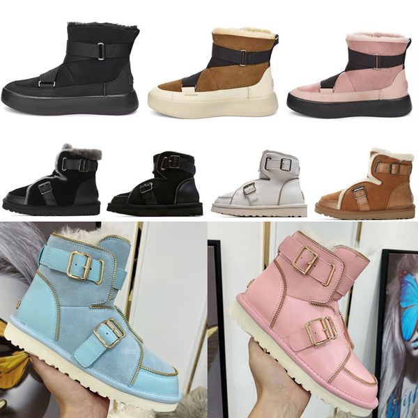 

2021 australia mini women uggs ugg buckle motorccle boot girls bailey bow australian winter fur snow short locomot 38b0#, Black