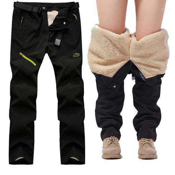 

men winter outdoor warm pants autumn tactical waterproof long trousers trekking camping pants detachable fur lined velvet inside1, Black