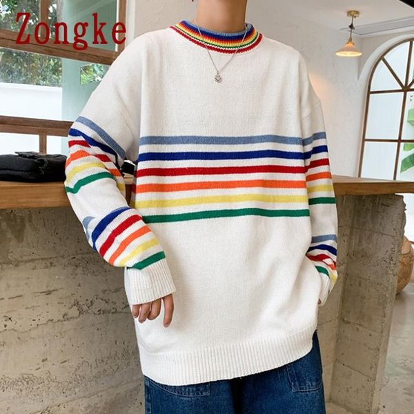 

ruihuo striped knitted sweater men's clothing pull mens sweater winter men clothes pullover 2020 autumn winter new -2xl, White;black