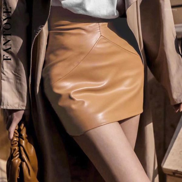 

fantoye autumn fashion high waist pu leather skirts for women solid bodycon mini skirt black fashion pencil skirt 2020 new1