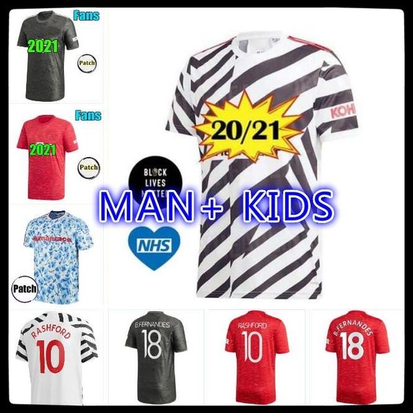 

player version manchester 2020 2021 bruno fernandes soccer jersey rashford kids jerseys man football shirt 20 21 utd equipment, Black;yellow