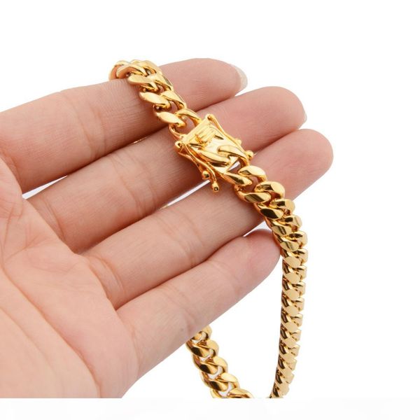 

8mm 10mm 12mm 14mm 16mm 18mm stainless steel bracelets 18k gold plated high polished miami cuban link men punk curb chain butterfly clasp, Black