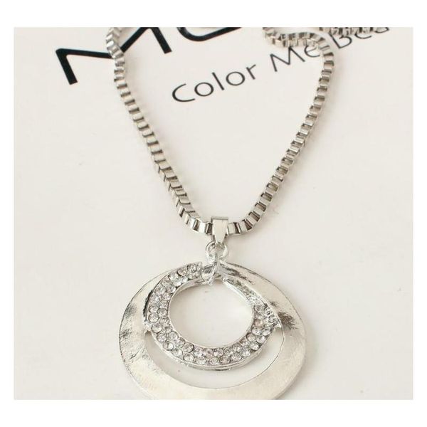 

ol fashion crystal diamond silver necklaces double circle long section of the necklace female sweater chain whole sqcucg homes2007