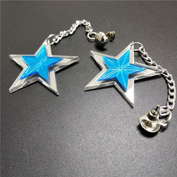 

oct. blue star 9cm/3.54inch dangle earring for women mirror silver color cute girls party long earrings jewelry
