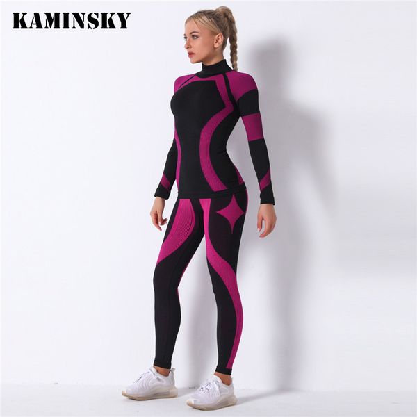 

kaminsky women 2pcs seamless set sport suit gymwear workout clothes long sleeve gym high waist leggings fitness women sets c0122, Gray