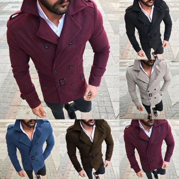 

men winter wool trench coat warm coat double breasted peacoat overcoat outwear 2019 new size s-xl1, Black