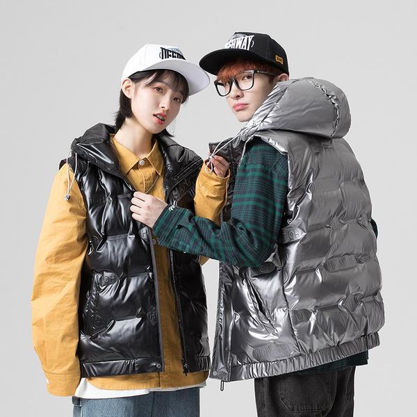 

2021 winter new men's youth white duck down leisure fashion brand hooded fashion korean vest down jacket, Black