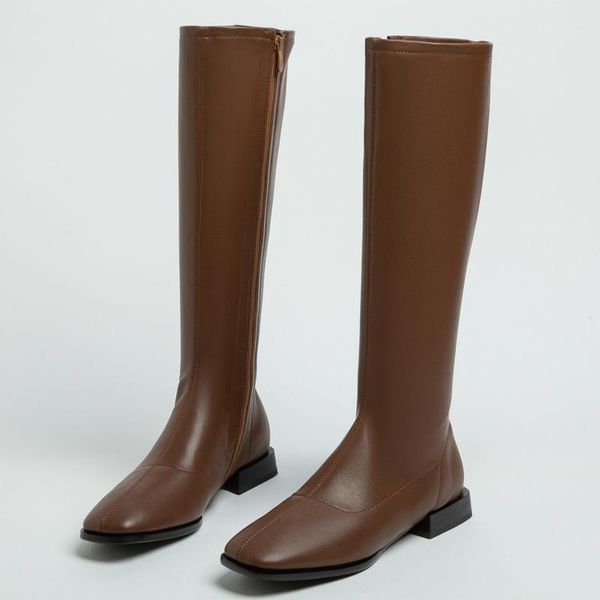

fashion knee high boots women 2020 autumn winter women's high boots water-proof black brown square zipper long shoes woman1