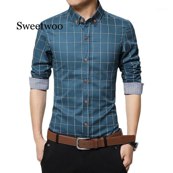 

sweetwoo men plaid shirt 2020 new autumn winter casual shirts men long sleeve cotton male shirts1, White;black