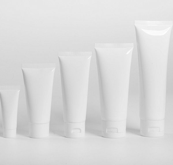 

100g plastic white storage bottles pe facial cleanser cosmetic bottles with screw cover or flap cover