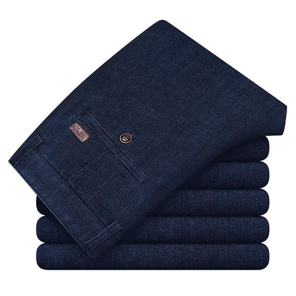 

2021 autumn thick staight leg losse fit black blue business jeans denim stretch pants trousers casual distressed size 42