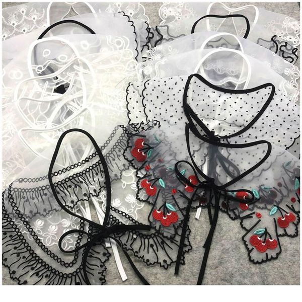

women lace fake collar for shirt detachable collars blouse cloud shoulder doll collar mesh embroidery hollow fals qylnmp, Blue;red