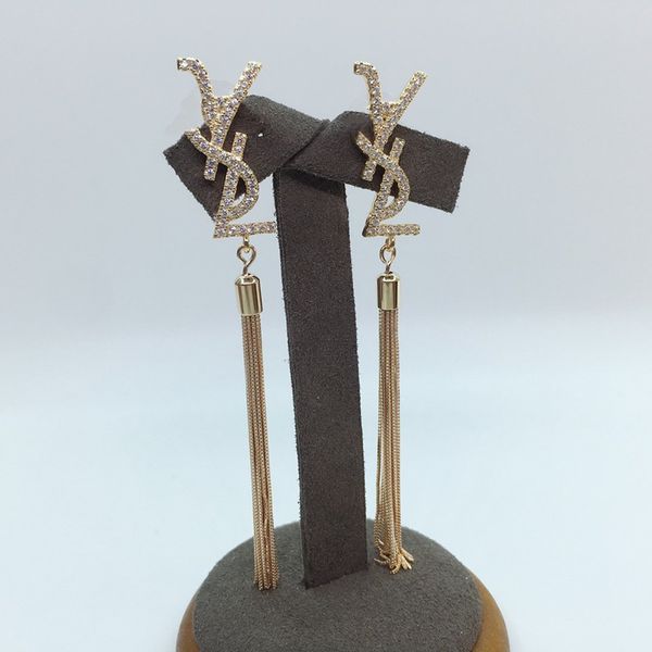 

fashion brand letter silvery gold tassels earrings for women wedding gift party amateur lovers holiday jewelry with box, White