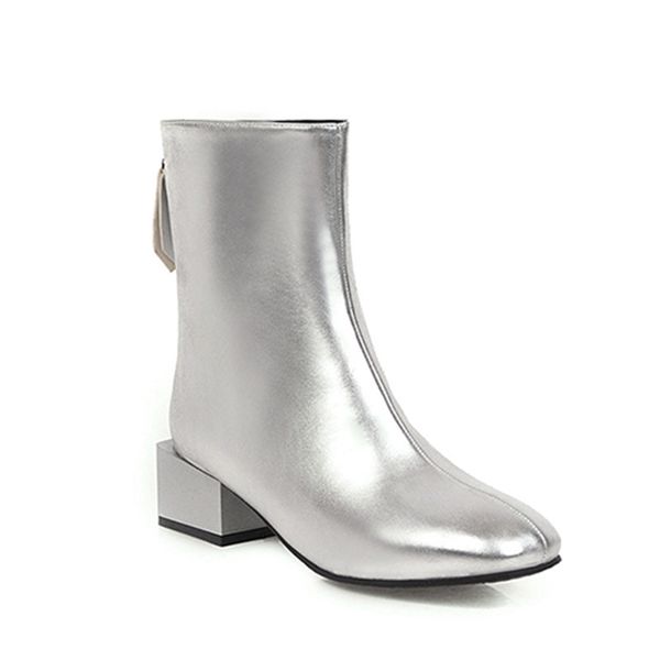 

2021 the new nightclub-style round-ankle fashion glitter silver zipper medium heels motorcycle boots women's shoes fqdu, Black