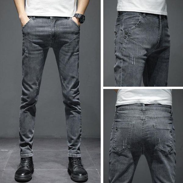 

men's jeans autumn black male koreanmen's self-cultivation small feet casual cat mustache stretch tide brand long pants for men, Blue