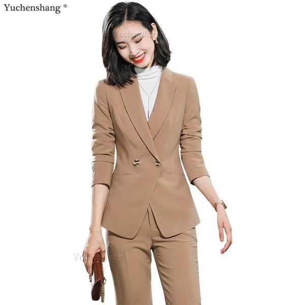 

women single breasted pant suit largest size 5xl office lady khaki black apricot jacket and trousers 2 piece set for work, White