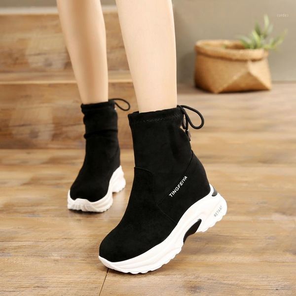 

boots wedge shoes women sneakers platform causal shoe female ankle casual 2021 winter warm sock snow women1, Black