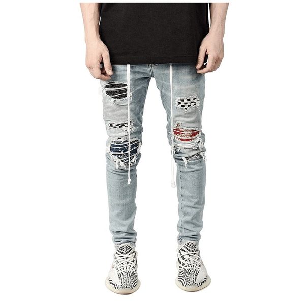 

slim-fit ripped new men's painted jeans patch beggar jumbo, Blue