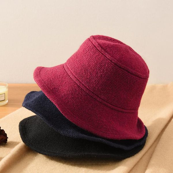 

wide brim hats teena solid color retro flat bucket hat wool blended knitting fisherman women's warm in autumn and winter, Blue;gray