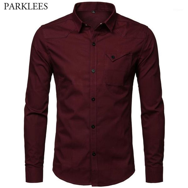 

brand wine red men dress shirts 2020 fashion cotton men long sleeve business work shirt casual slim fit mens chemise hombre1, White;black