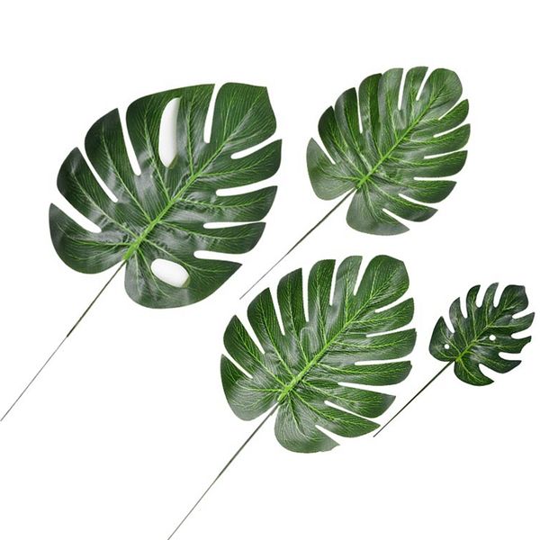

10pcs fake faux artificial tropical palm green monstera leaves for home kitchen party decorations handcrafts wedding diy