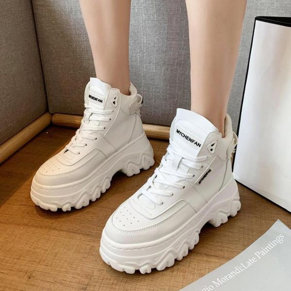 

autumn new women platform martin boots chunky sneakers super high wedges increased platform white sneakers, Black