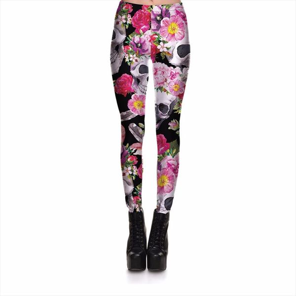 

новый череп sexy женщины моды legging цифровой печати 6 черепа поножи тонкий скелет черепа гетры женщина брюки свободная перевозка груза, Black