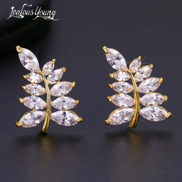 

new full crystal tree stud earrings for women shiny zircon silver color wedding earring party fashion jewelry, Golden;silver
