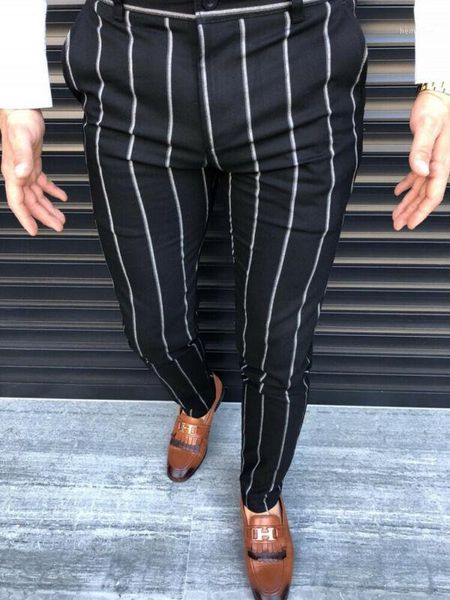 

fashion business trousers men casual slim fit skinny business formal suit dress pants slacks trousers new stripes pants1, Black